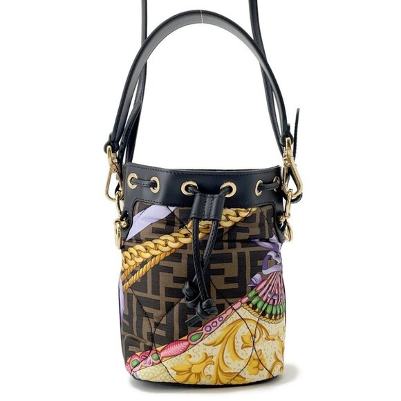 FENDI FENDI x Versace Mon Tresor Size Mini Nylon/Leather Multicolor/Brown 8BS010 - Picture 1 of 12
